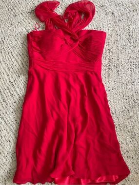 One-Shoulder Red Twist Bodice Dress 100% silk